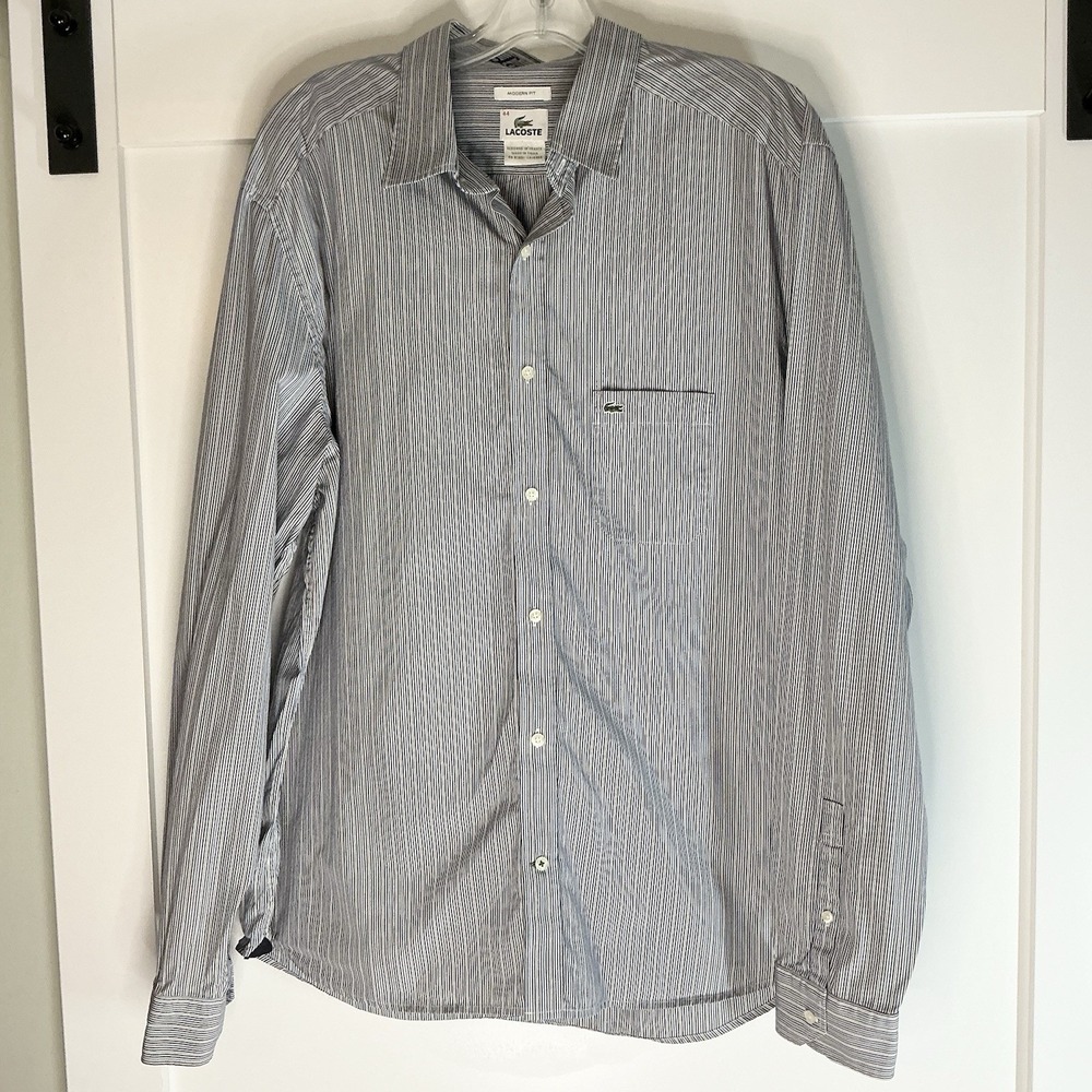 LACOSTE Modern Fit Men's Light Blue Striped Long Sleeve Casual Shirt Size 44‎